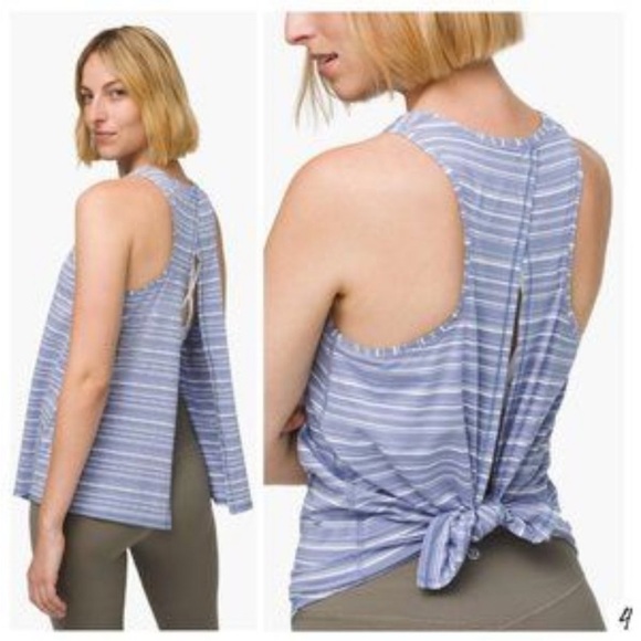 Lululemon All Tied Up Tank Size 2 Cut Back Stripe Tempest Blue White - Picture 2 of 7